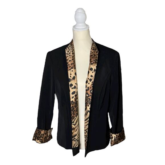 Jessica Howard Black Padded Shoulder Women’s Blazer Jacket Open Front Leopard 14 - Picture 1 of 9